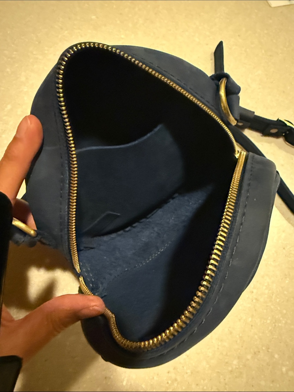 Portland Leather Goods Circle Crossbody Navy Deep Water 7” Premium Purse - Picture 5 of 10